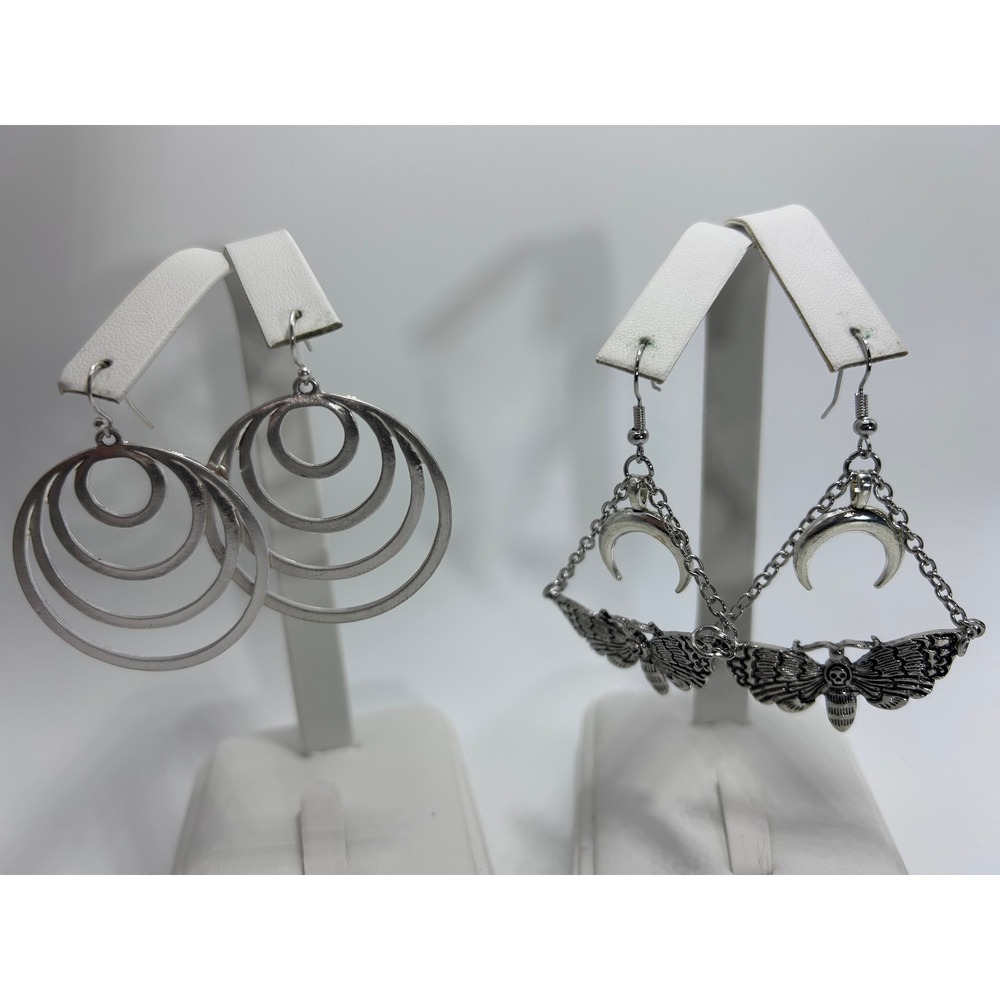 Unbranded Earrings Set Women OS Silver Good Moth Moon & Concentric Hoop Bundle - Picture 5 of 11